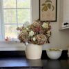 Lifelike Green Hydrangea Faux Flower Arrangement, 34 Inch Artificial Flowers for Living Room Fall Decor, Elegant No Watering Needed with Vase