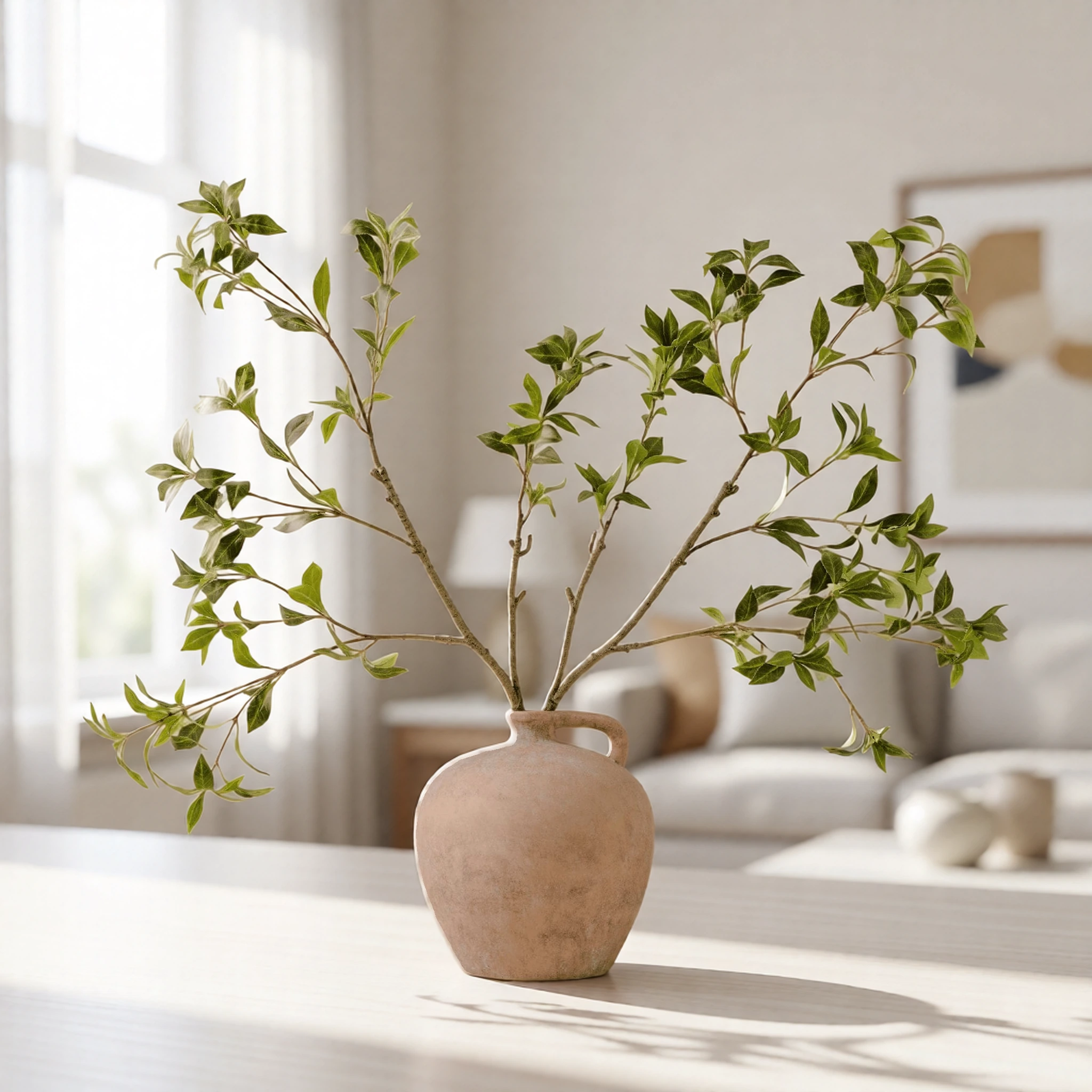 Lifelike Green Pieris Faux Floral Stems, 2 Branches Artificial Greenery for Living Room, Elegant Decor, No Watering Needed Vase Not Included