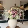 Lifelike Blush Rose Faux Flower Arrangement, 28 Inch Silk Floral for Living Room Spring Decor, Luxury Allergy Friendly No Watering Needed Vase Not