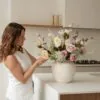 Lifelike Blush Rose Faux Flower Arrangement, 28 Inch Silk Floral for Living Room Spring Decor, Luxury Allergy Friendly No Watering Needed Vase Not