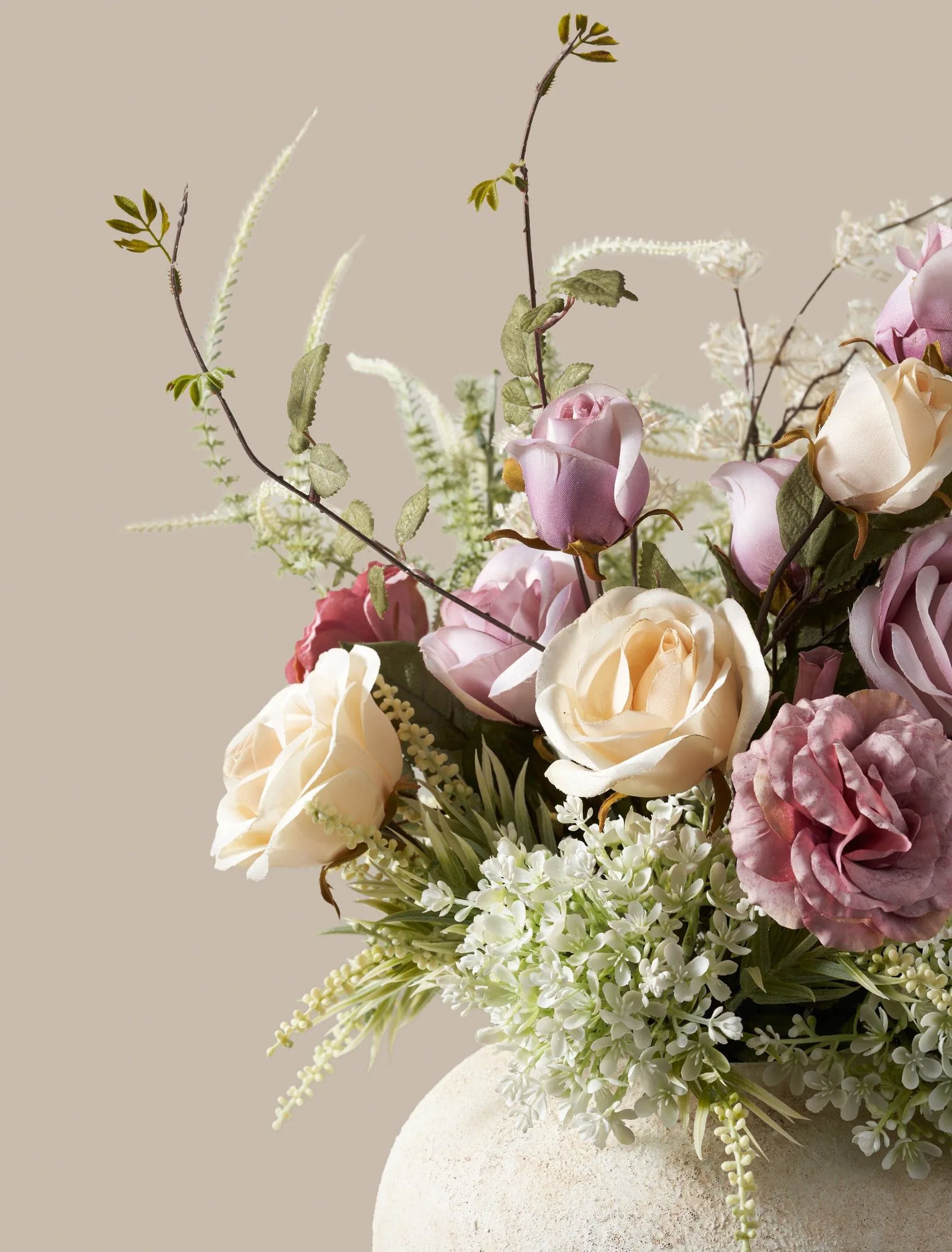 Lifelike Blush Rose Faux Flower Arrangement, 28 Inch Silk Floral for Living Room Spring Decor, Luxury Allergy Friendly No Watering Needed Vase Not