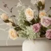 Lifelike Blush Rose Faux Flower Arrangement, 28 Inch Silk Floral for Living Room Spring Decor, Luxury Allergy Friendly No Watering Needed Vase Not
