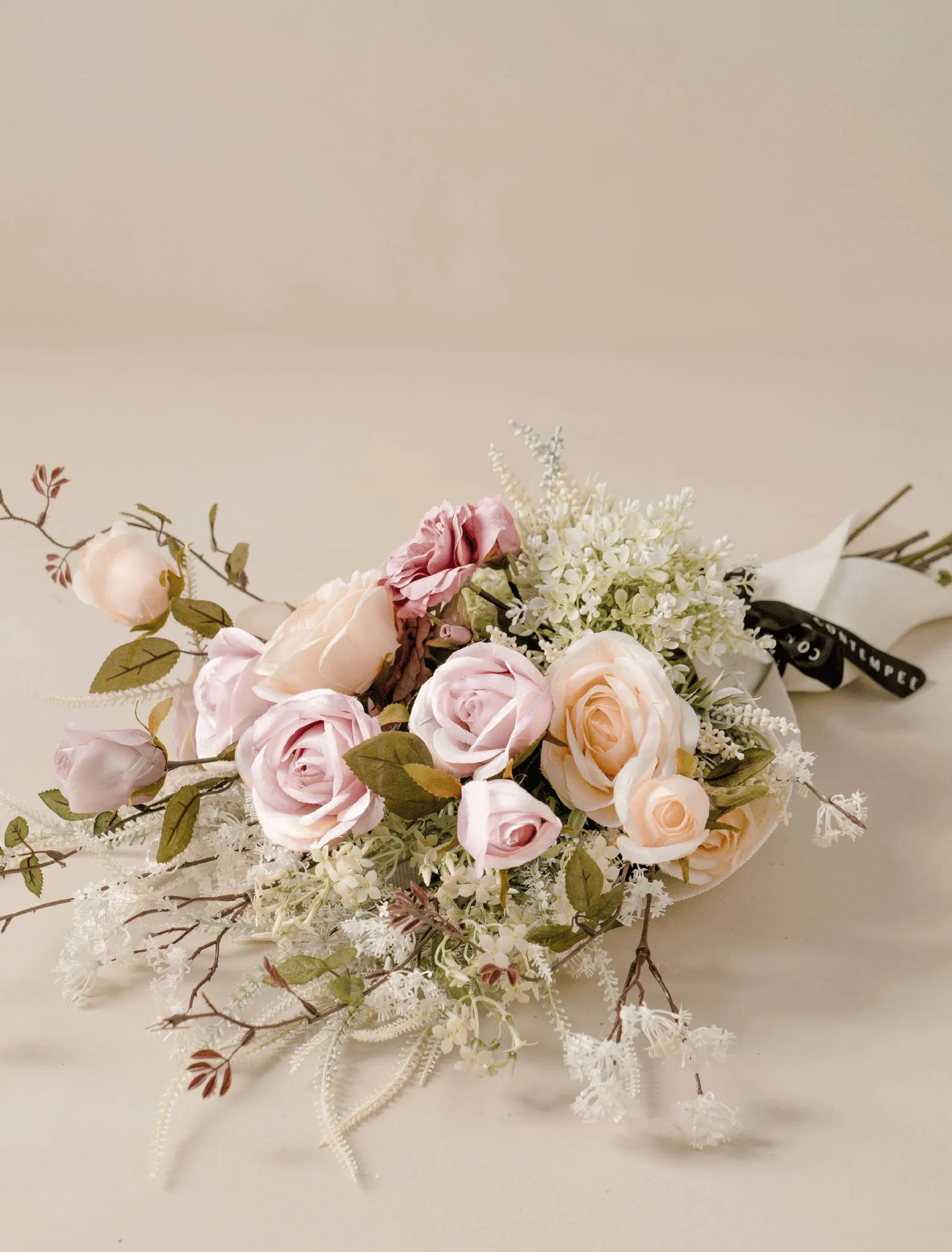 Lifelike Blush Rose Faux Flower Arrangement, 28 Inch Silk Floral for Living Room Spring Decor, Luxury Allergy Friendly No Watering Needed Vase Not