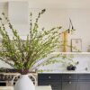 Lifelike Green Buds Faux Floral Stems, 40 Inch Artificial Branch for Spring Decor, No Watering Needed with Vase