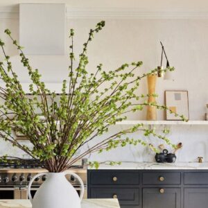 Lifelike Green Buds Faux Floral Stems, 40 Inch Artificial Branch for Spring Decor, No Watering Needed with Vase