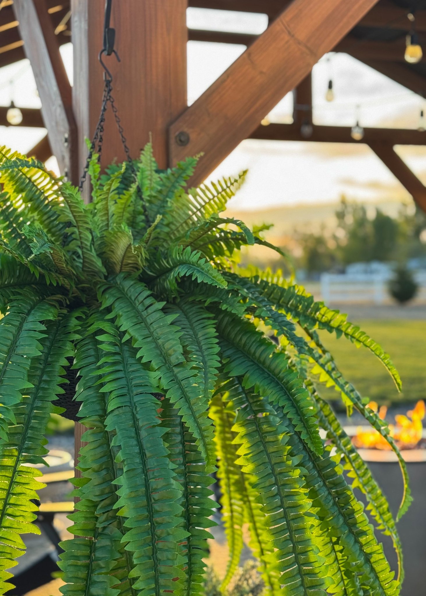 Lifelike Boston Fern Faux Greenery, 52 Inch Artificial Hanging Plant for Living Room, Rustic Home Decor, Maintenance Free Indoor Vase Not Included