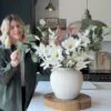 Lifelike White Lily & Eucalyptus Faux Flower Arrangement, 30 Inch Silk Floral Centerpiece for Spring Decor, Luxury No Watering Needed, Vase Not