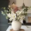 Lifelike White Lily & Eucalyptus Faux Flower Arrangement, 30 Inch Silk Floral Centerpiece for Spring Decor, Luxury No Watering Needed, Vase Not