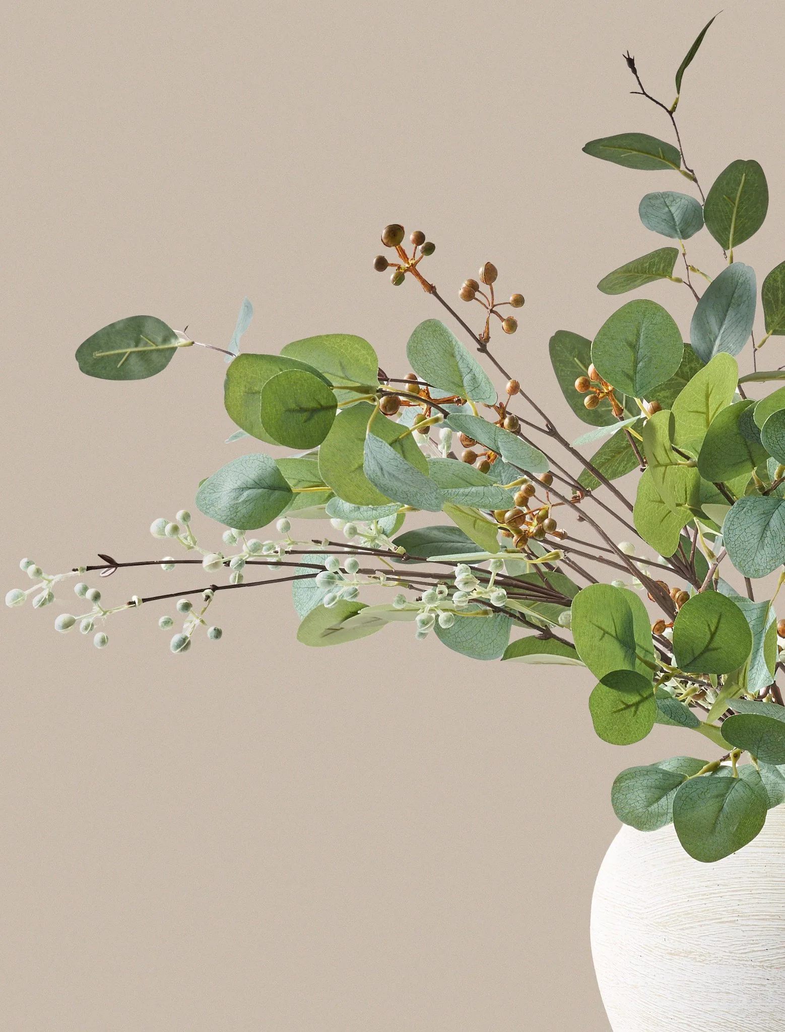Lifelike Eucalyptus and Neutral Berry Faux Flower Arrangement, 31 Inch Silk Floral Centerpiece for Living Room, Rustic Fall Decor, Maintenance Free