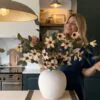 Lifelike Eucalyptus and Cream Magnolia Faux Flower Arrangement, 9 Stems Artificial Flowers for Living Room, Modern Fall Decor, No Watering Needed