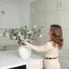 Lifelike Eucalyptus and Cream Magnolia Faux Flower Arrangement, 9 Stems Artificial Flowers for Living Room, Modern Fall Decor, No Watering Needed