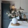 Lifelike Eucalyptus and Cream Magnolia Faux Flower Arrangement, 9 Stems Artificial Flowers for Living Room, Modern Fall Decor, No Watering Needed