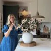 Lifelike Eucalyptus and Cream Magnolia Faux Flower Arrangement, 9 Stems Artificial Flowers for Living Room, Modern Fall Decor, No Watering Needed