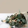 Lifelike Eucalyptus and Cream Magnolia Faux Flower Arrangement, 9 Stems Artificial Flowers for Living Room, Modern Fall Decor, No Watering Needed