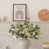 Lifelike Eucalyptus & White Chamomile Faux Flower Arrangement, 28 Inch Silk Floral for Living Room, Boho Spring Decor, No Watering Needed Vase Not