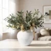 Lifelike Olive & Sage Berry Faux Flower Arrangement, 24 Inch Artificial Floral Centerpiece for Winter Decor, Farmhouse Style, No Watering Needed Vase