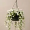 UV Resistant White Petunia Faux Flower Arrangement, 29cm x 15cm Hanging Basket for Outdoor Living Space, No Watering Needed, UV Protected PE Foliage
