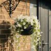 UV Resistant White Petunia Faux Flower Arrangement, 29cm x 15cm Hanging Basket for Outdoor Living Space, No Watering Needed, UV Protected PE Foliage