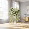 UV Resistant White Petunia Faux Flower Arrangement, 29cm x 15cm Hanging Basket for Outdoor Living Space, No Watering Needed, UV Protected PE Foliage