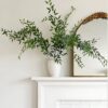 Lifelike Green Grey Ruscus Faux Floral Stems, 12 Artificial Silk Branches for Living Room, Elegant Modern Home Decor, No Watering Needed with Vase