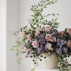 Lifelike Green Grey Ruscus Faux Floral Stems, 12 Artificial Silk Branches for Living Room, Elegant Modern Home Decor, No Watering Needed with Vase