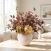 Lifelike Burgundy Berries & Hydrangea Faux Flower Arrangement, 20 Inch Silk Floral Centerpiece for Fall Decor, Farmhouse Style Vase Not Included
