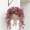 Real Touch Iris Iron Hanging Basket, 12 Inch Silk Flower Bouquet for Outdoor Use, Beige, No Watering Needed, Fall Decor, Vase Not Included