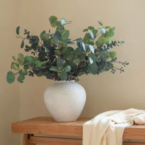 Lifelike Eucalyptus and Blue Berry Faux Flower Arrangement, 31 Inch Silk Floral for Living Room Modern Decor, No Watering Needed