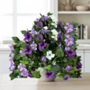 UV Resistant Lavender Petunia Faux Flower Arrangement, 26 Inch Silk Floral for Covered Outdoor Use, UV Treated Polyester Greenery, No Watering Needed