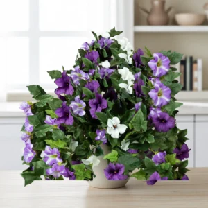 UV Resistant Lavender Petunia Faux Flower Arrangement, 26 Inch Silk Floral for Covered Outdoor Use, UV Treated Polyester Greenery, No Watering Needed