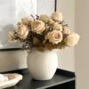 Lifelike Beige Rose Faux Flower Arrangement, 22 Inch Silk Floral Centerpiece for Living Room, Elegant Fall Decor, No Watering Needed Vase Not Included
