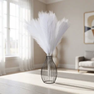 Lifelike White Pampas Grass Faux Floral Stems, 5 Artificial Greenery for Living Room Vase Not Included, Farmhouse Decor No Watering Needed