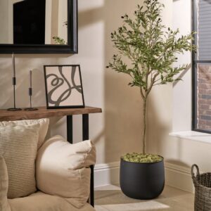 Realistic Olive Tree Artificial Plant, 63 Inch Faux Greenery for Entryway, Mediterranean Style Home Decor, Maintenance Free Vase Not Included