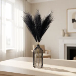 Premium Faux Pampas Grass Black, 3 Stems Artificial Flower Arrangement for Living Room Vase Not Included, Fall Decor No Watering Needed